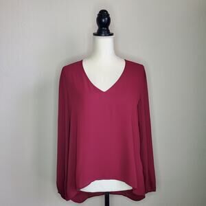 Abbeline Burgundy Chiffon Blouse Medium
